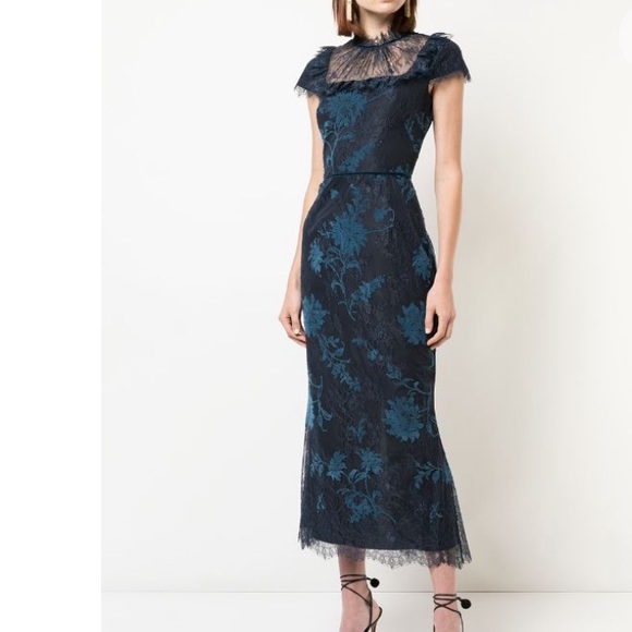 Marchesa Dresses & Skirts - 👑 Marchesa Notte Cap Slv Navy Lace Bib Dress Sz 2